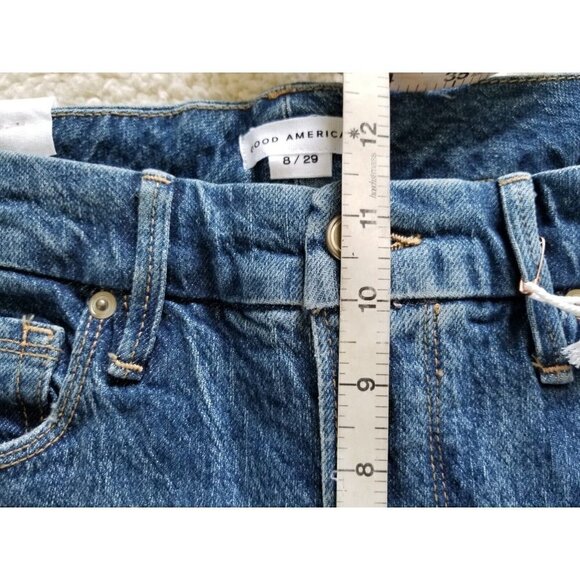 Good American Good Classic Skinnyish Fit Raw Hem Blue Hi-Rise Jeans Sz 8/29 - Picture 6 of 9